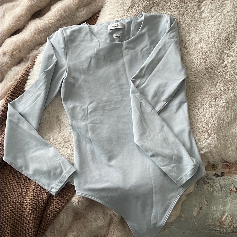 Aritzia Babaton Long-Sleeve Scoop Neck crew thong Bodysuit - Pale Blue - Picture 2 of 5